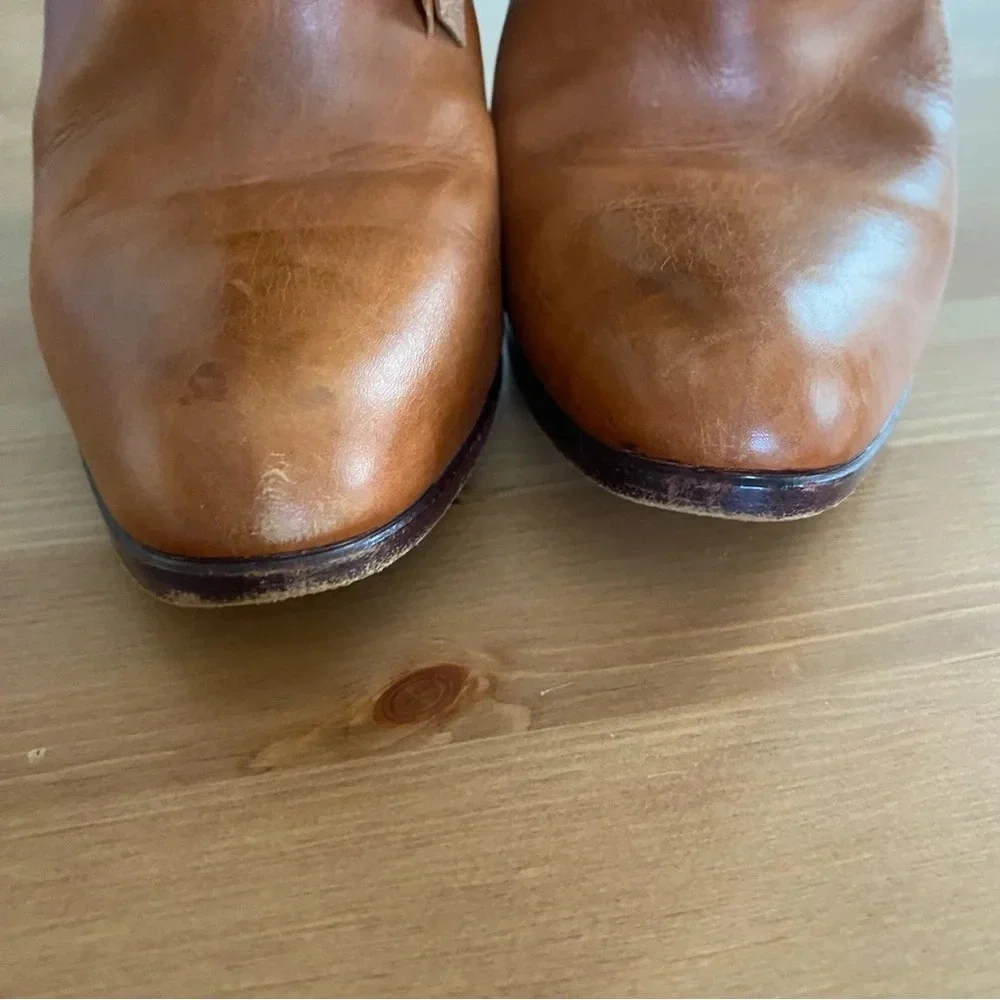 Hana Mackler Cognac 100% Genuine Leather Ankle Boots 8 AA Narrow VTG 80s 4” Heel - Picture 9 of 13